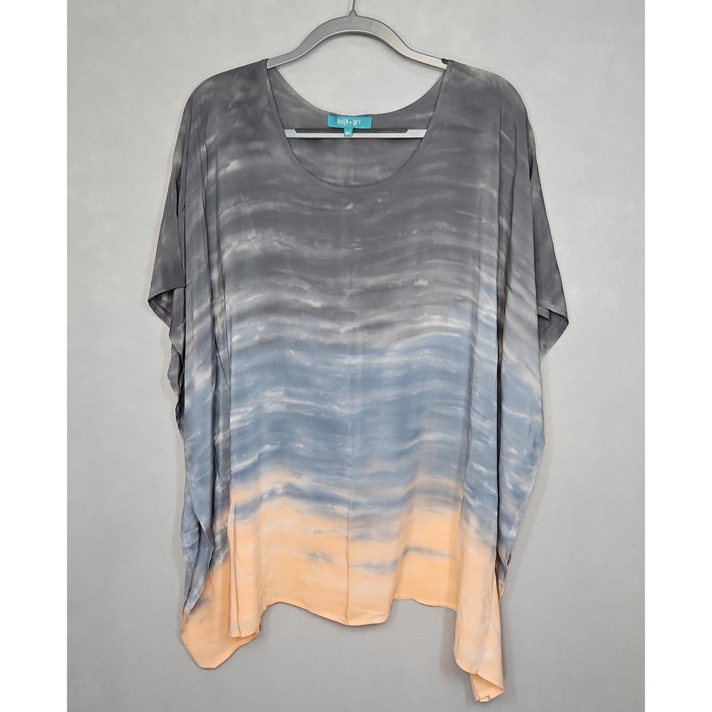 River Sky Womens Gray Peach Ombre Short Sleeve Tunic Blouse Size M/L